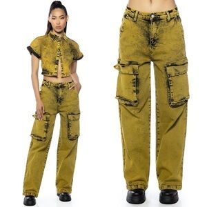 NWT RE/DONE 90s High Rise Acid Wash Cotton Slouchy Cropped Utility Cargo Pant 26